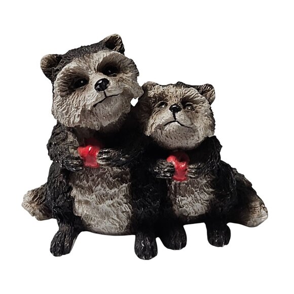 Raccoon Resin Figurines Holding Red Hearts Hand Painted Design Trash Pandas Cute - Picture 2 of 6